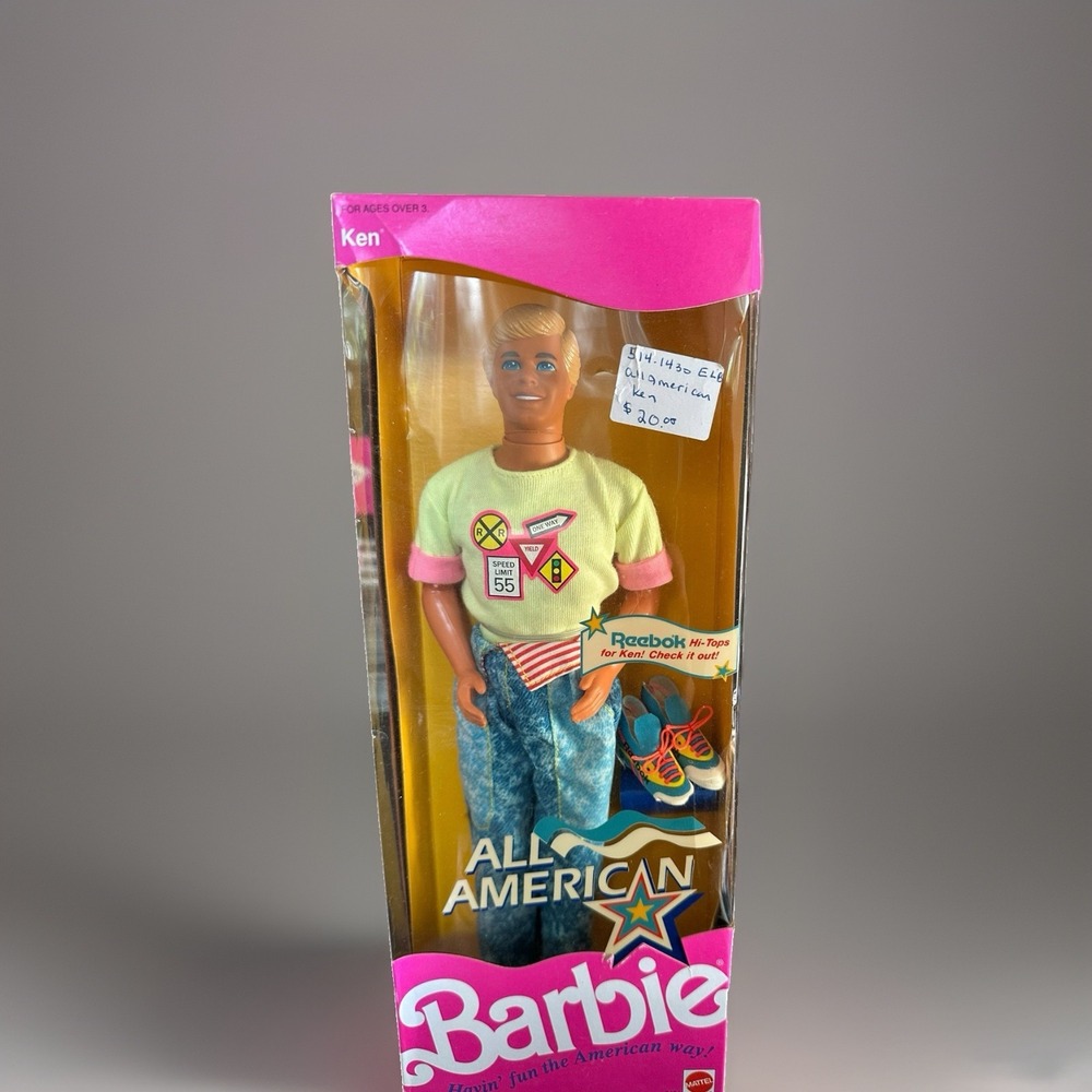 Vintage All American Ken Doll 1990 Mattel #9424 NIB Reebok Shoes Barbie New